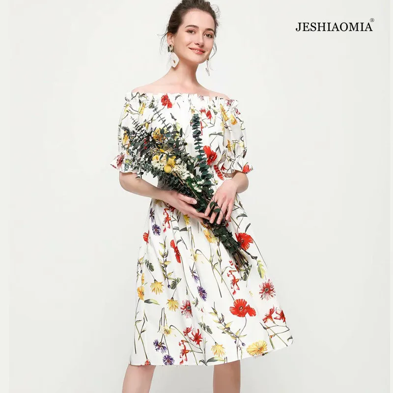 

Весеннее Цветочное платье JESHIAOMIA 2021 с открытыми плечами и пышными рукавами