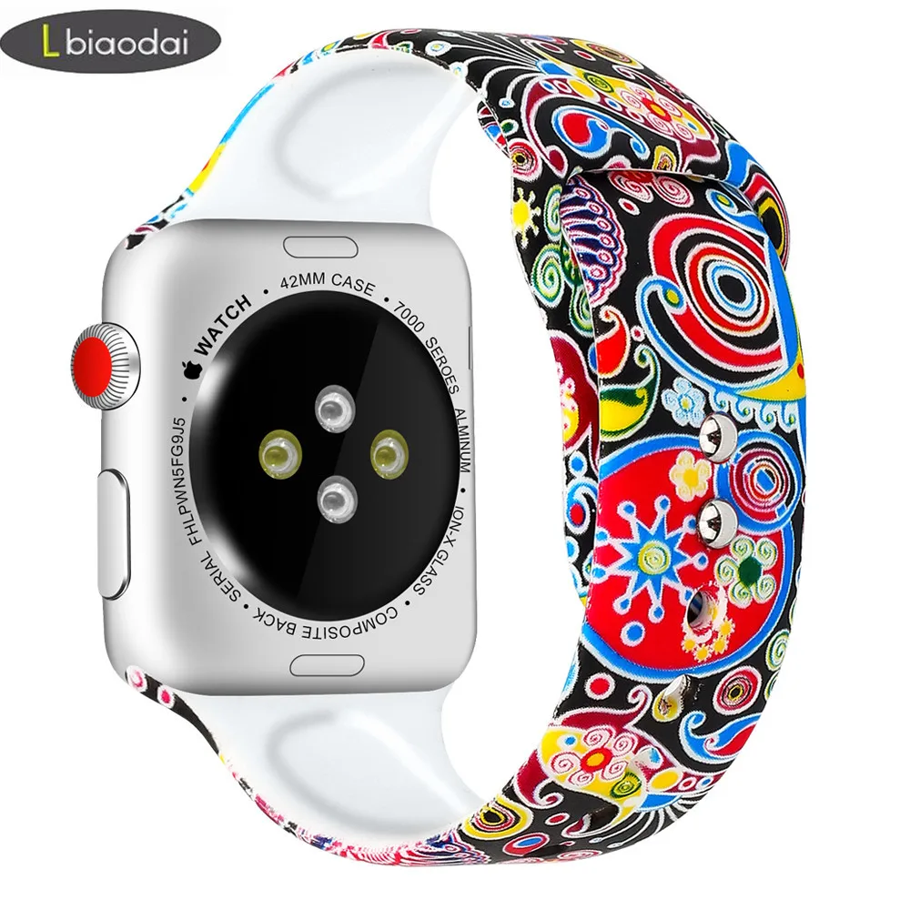 Силиконовый ремешок для apple watch band 42 мм 38 iwatch 5 44 40 браслет correa Sport Printing Watch 4 3 2 1