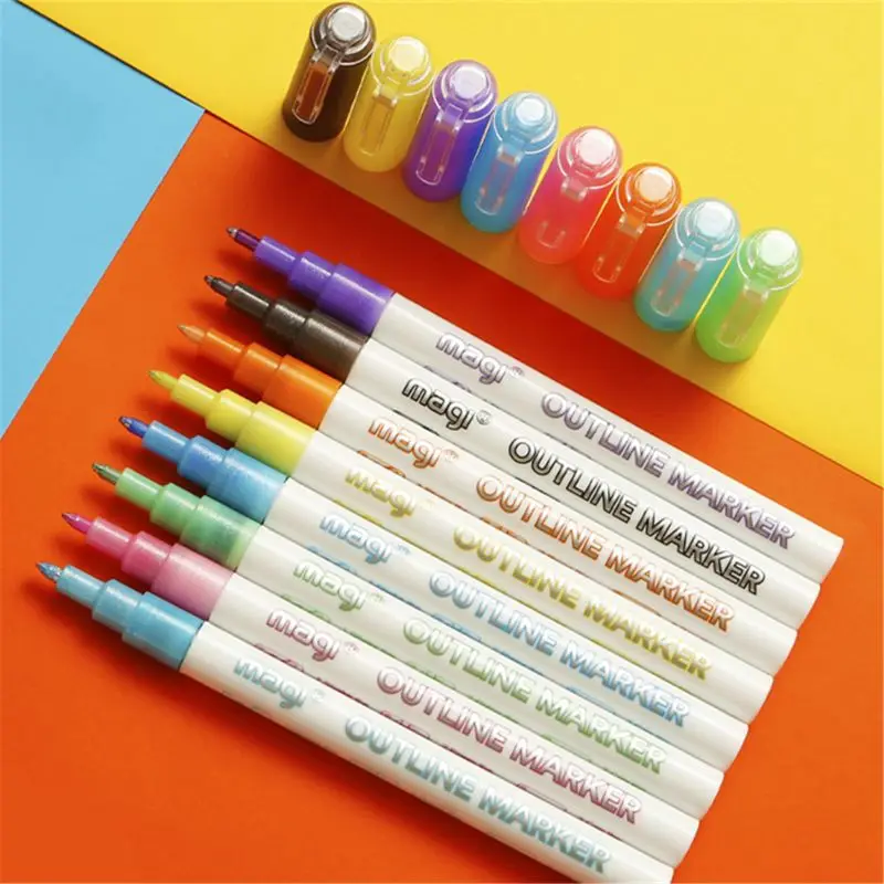 

Self-outline Metallic Markers, 8pcs Double Line Pen BuIIet Journal Pens & Colore Drop shipping