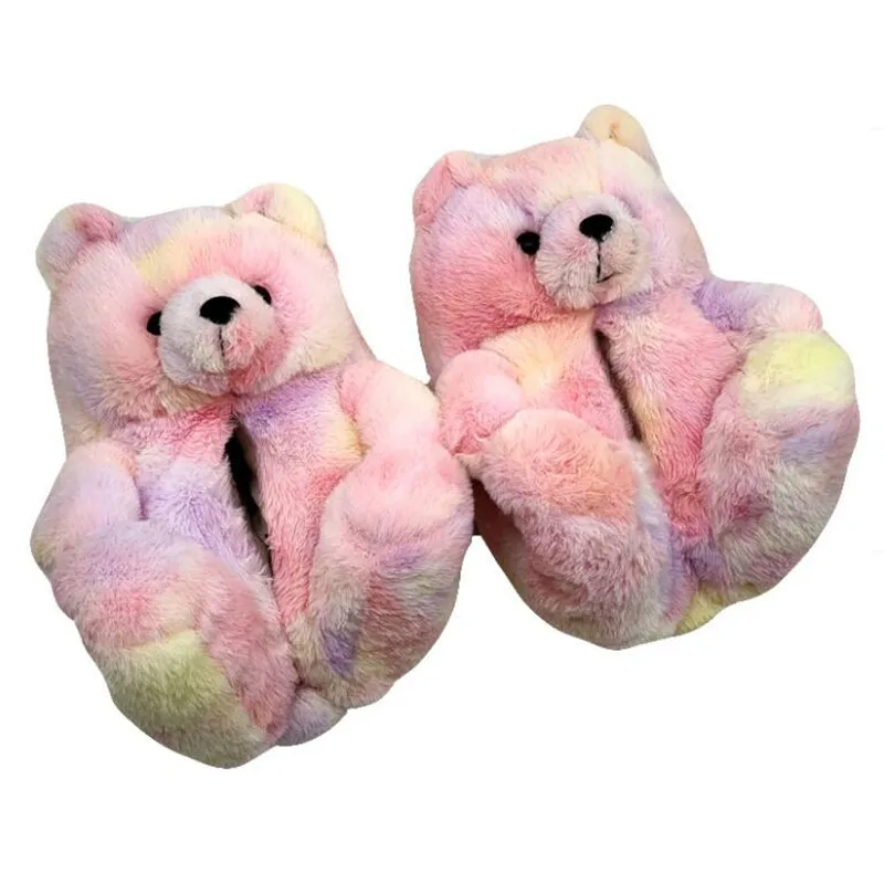 Зимние плюшевые теплые домашние тапочки женские милые мишки сланцы напольная