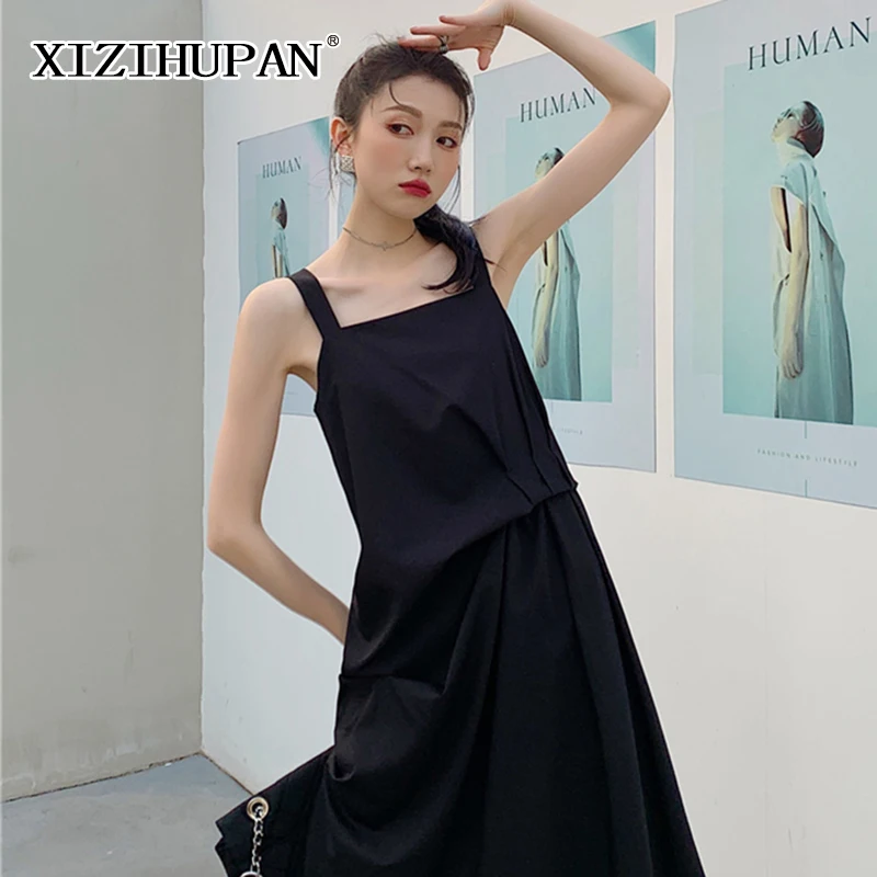 

XIZIHUPAN Hit Color Patchwork Dress For Women A Line High Waist Sleeveless Square Collar Elegant Dresses Female Summer 2021 Tide
