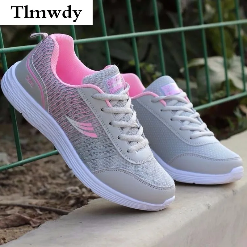 

2021 New Women Vulcanized Shoes Flats Fashion Casual Ladies Shoes Woman Lace-Up Mesh Breathable Women Sneakers Zapatillas Mujer