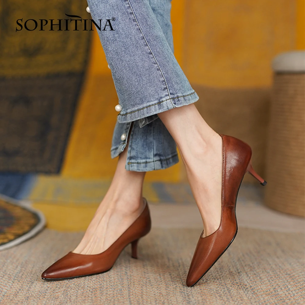 

SOPHITINA Elegant High Heel Women Pumps Fashion Color Matching Dating Mature Shoes Pointed Shallow Mouth Office Lady Shoes HO841