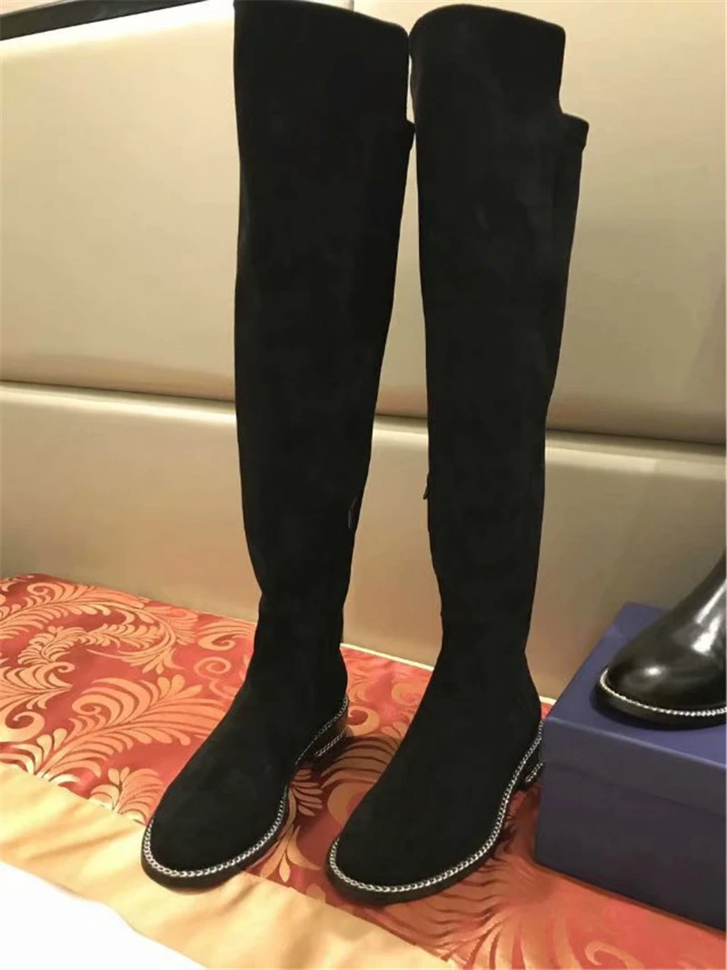 Из натуральной кожи черного цвета из и замши кожаные женские длинные сапоги
