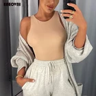 Женский комбинезон без рукавов EAEOVNI, белый повседневный комбинезон с круглым вырезом и открытыми плечами, лето 2020