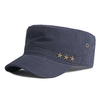 fashion mens flat hat wholesale spring and summer high quality pure cotton sunscreen cap womens metal pentagram military cap