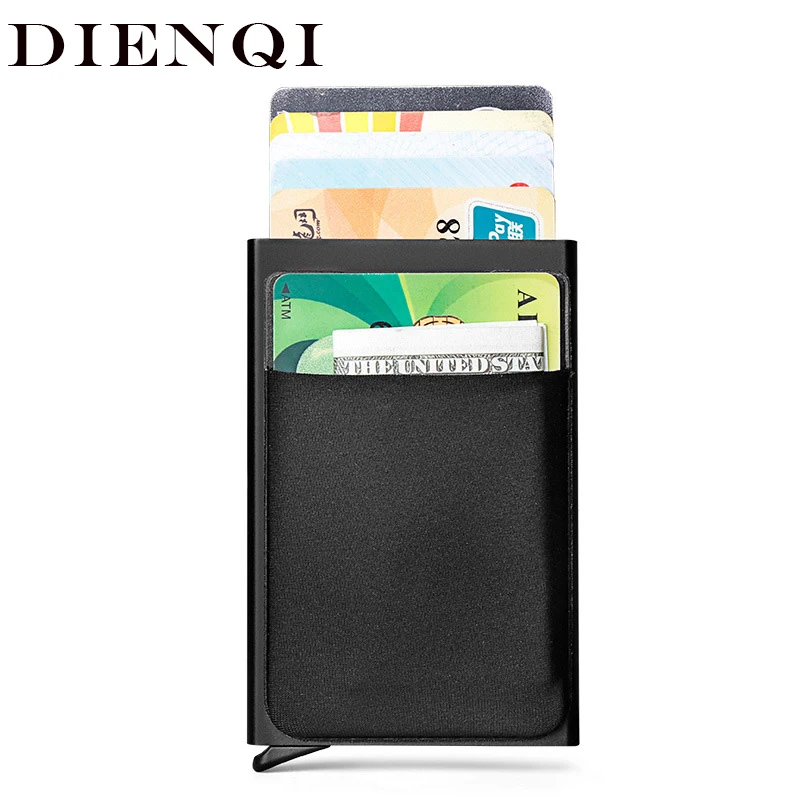 DIENQI Rfid смарт-кошелек кредитный держатель для карт металлические тонкие мужские кошельки passe Secret pop up минималистичный кошелек маленький черный кошелек