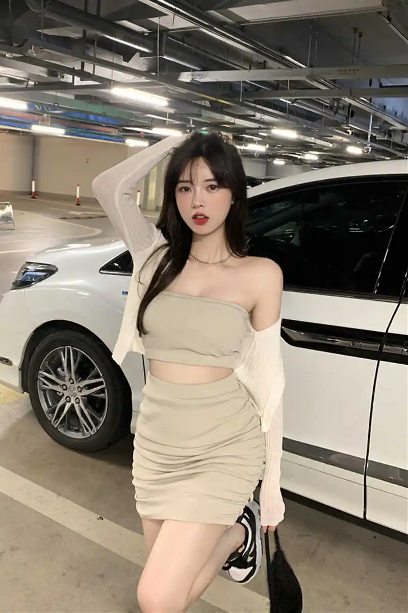 

2021 Top And Skirt Set Two Piece Crop Women Sexy Skirts sky blue Gothic Korean new style Sexy Sweet mori girl designer clothes
