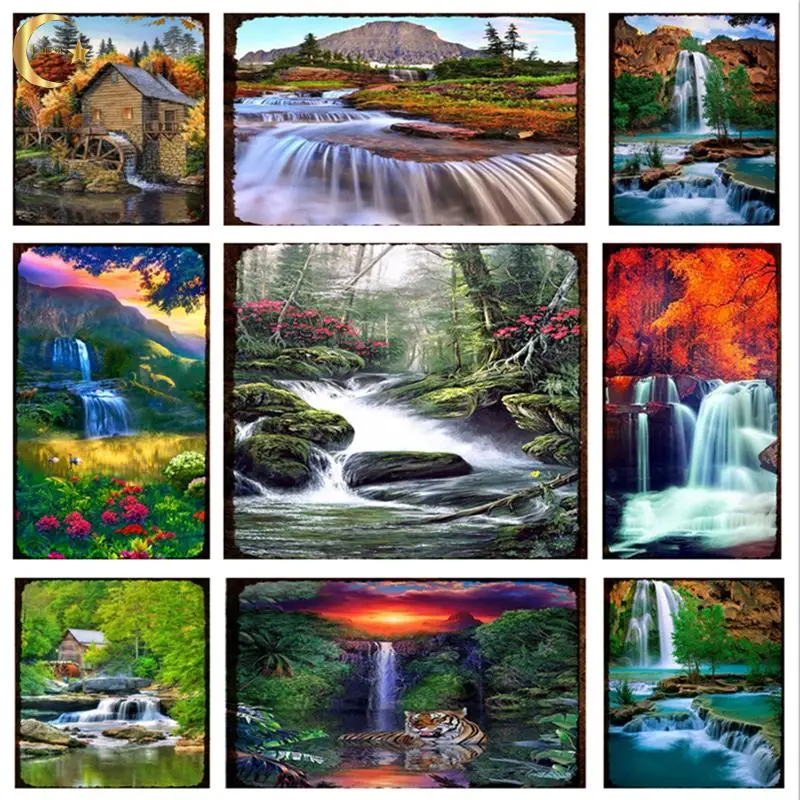 Металлическая пластина водопад пейзаж металлическая жестяная вывеска Ретро