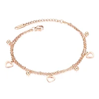 rose gold hollow heart anklets for women 2020 fashion double layer stainless steel chain summer beach accessories jewelry gifts