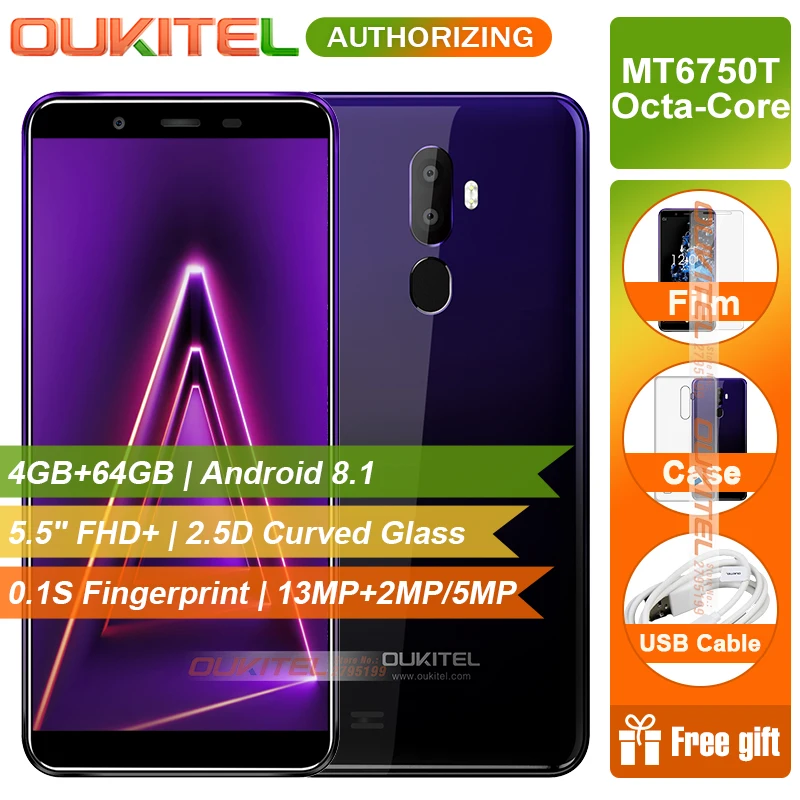 OUKITEL U25 Pro 5,5 ''FHD экран смартфон MT6750T Восьмиядерный 4 Гб 64 ГБ Android 8,1 13 МП+ 2 Мп камера отпечаток пальца 3200 мАч телефон