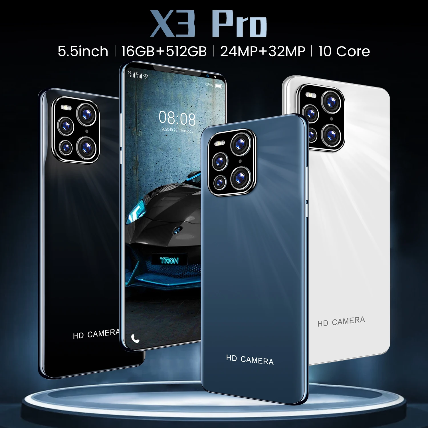 

Global Version 5G X3 Pro 5.5 Inch Smartphone Android10.1 16GB+512GB 5600mAh Unlocked Mobile Phones 24+32MP Hd Camera Cell Phone