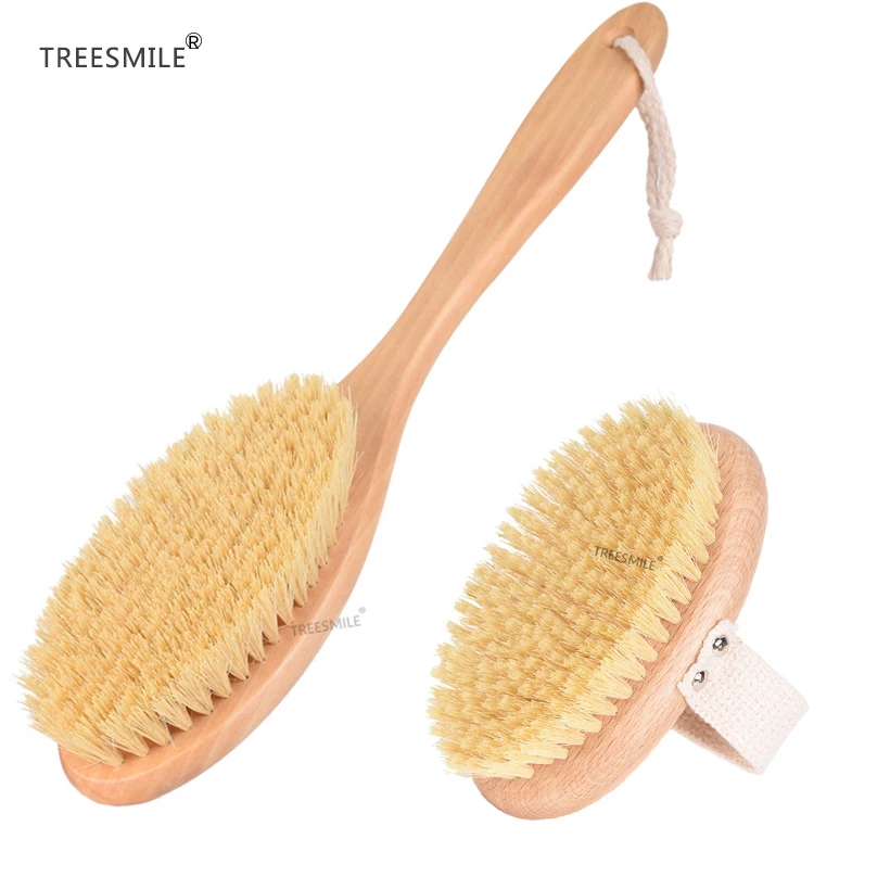 

TREESMILE Natural Sisal Exfoliating Dry Brush Wooden Massage Body Brush Plant fiber cactus massage brush D30