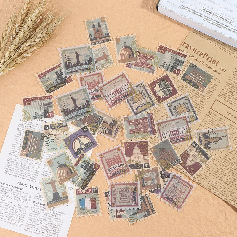 

40Pcs Stamping Vintage Retro Stamp Travel Plant Creative Stickers Bullet Journal Deco Stationery Stickers DIY Craft Sticker