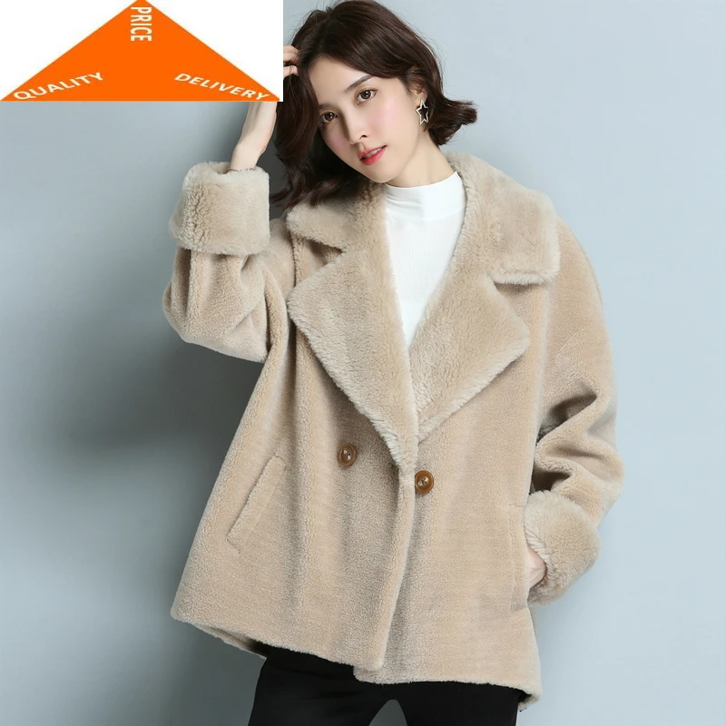 

Clothes Autumn Winter Women Sheep Shearing Coats Female Short Double Breasted Coat Spring Natural Wool Jackets LWL9366