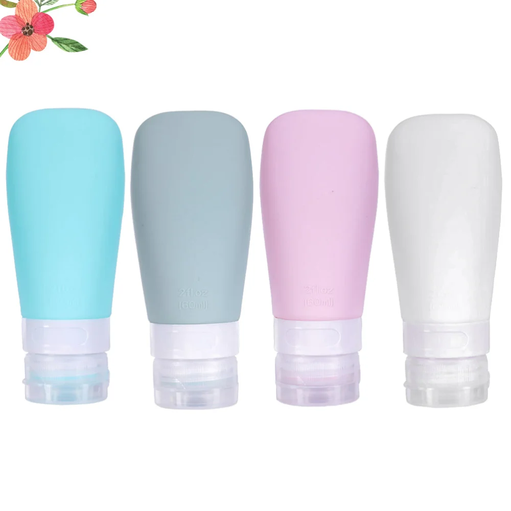 

4pcs 60ml Silicone Cosmetic Bottle Portable Empty Bottle Travel Lotion Storage Bottle