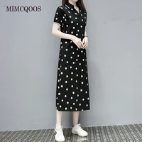 women polos t shirt dress polka dot print 2021 summer fashion short sleeve korean casual long plus size dresses woman 3xl 4xl