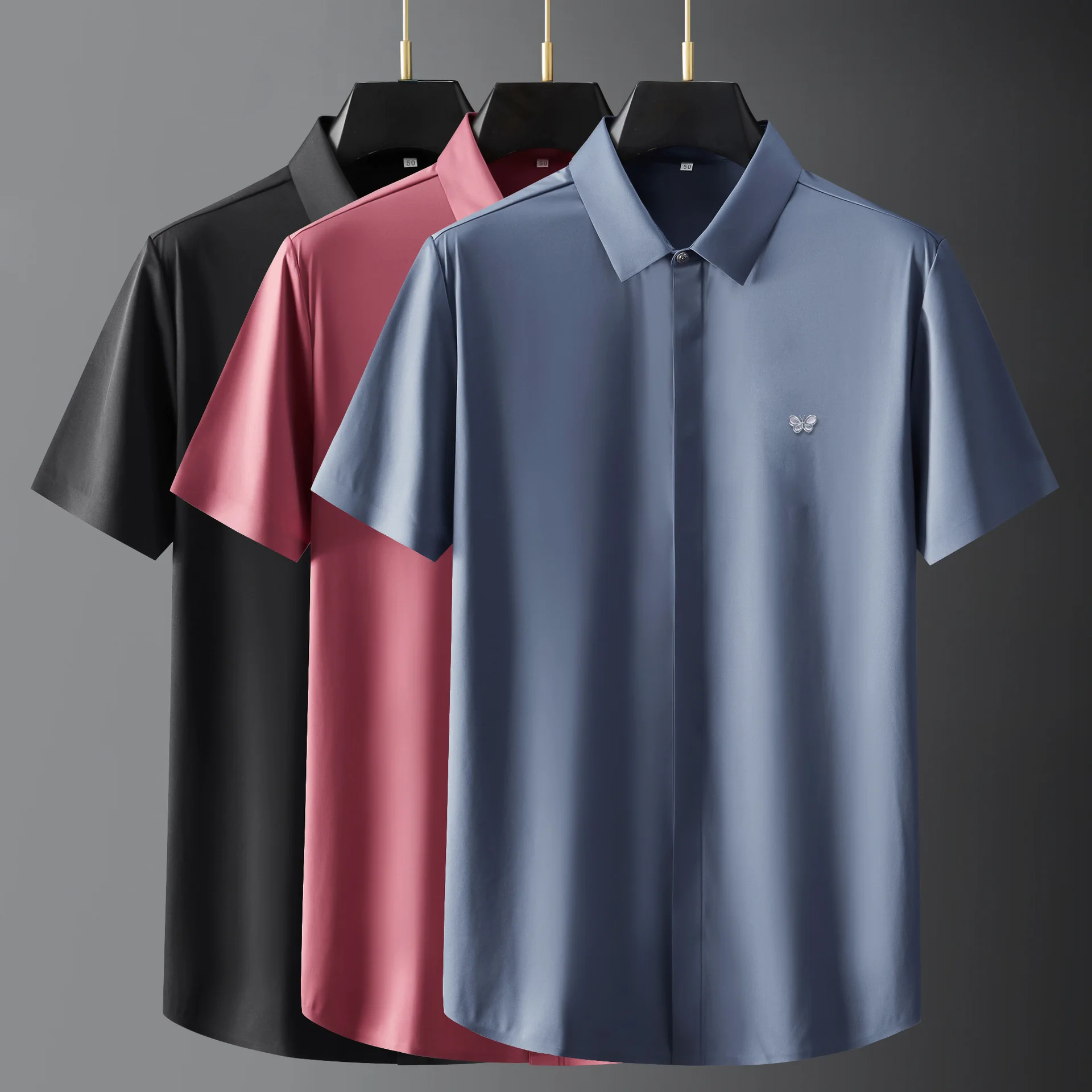 

Рубашка Minglu мужская с вышивкой, роскошная сорочка с короткими рукавами, однотонная Повседневная Мягкая шелковистая сорочка, Модная тонкая, ...