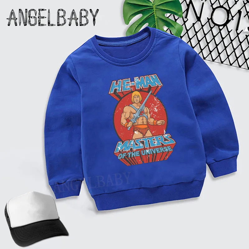 

Толстовка для мальчиков и девочек, детские толстовки с мультяшным принтом He-Man, детские осенние Топы, Детская Хлопковая одежда, KYT5258