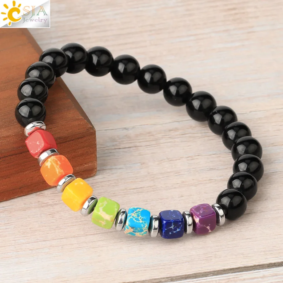 Женские браслеты из натурального камня CSJA квадратные 7 Чакры бирюзы с исцеляющим