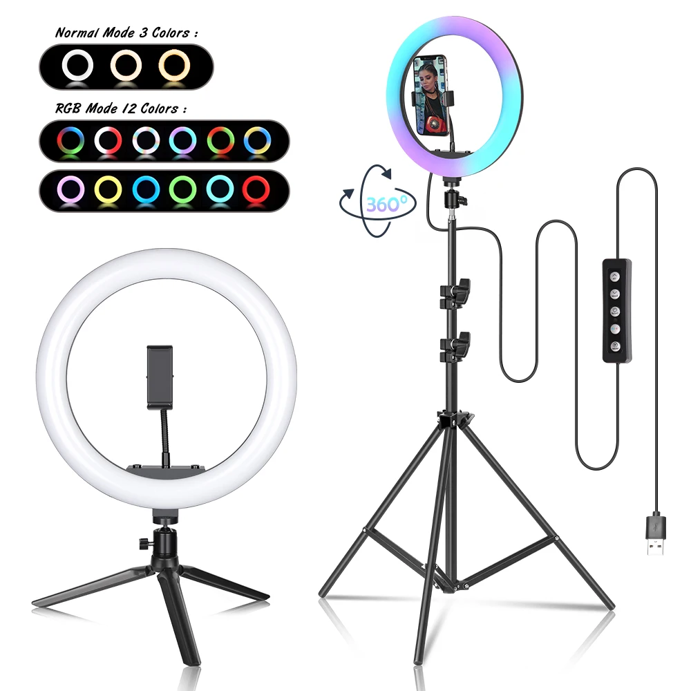 

SH 12-Inch RGB LED Ring Light With 15 Colors, 3 Styles With Tripod,, Ssed Live Video Shooting To Increase Brightness