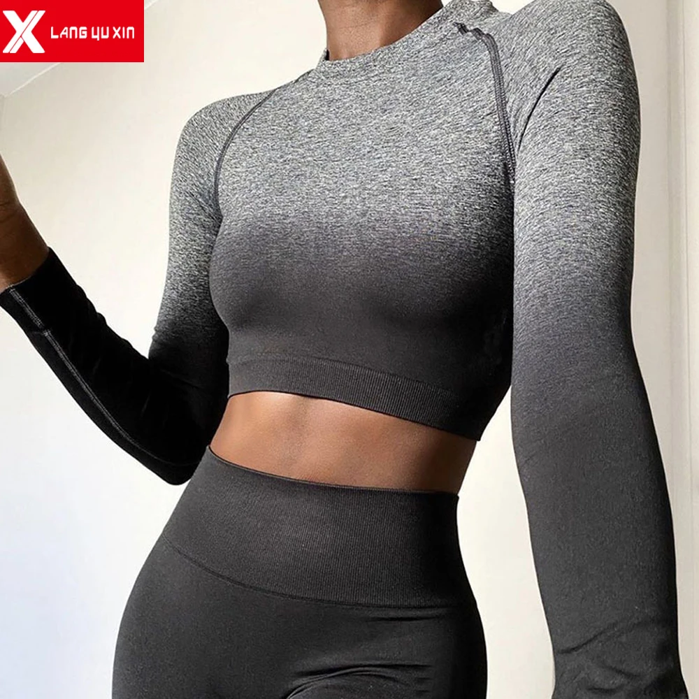 Женский бесшовный спортивный костюм для йоги из 2 предметов укороченный топ