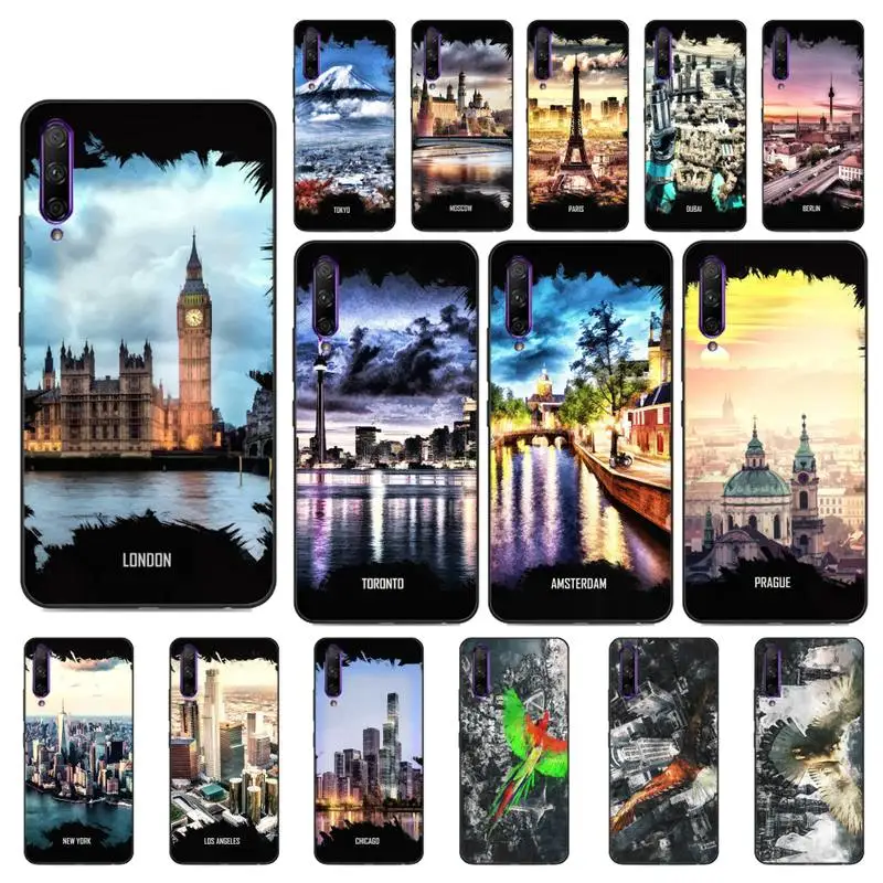 

YNDFCNB London New York Paris Dubai Moscow Phone Case for Huawei Y5 II Y6 II Y5 Y6 Y7 Prime Y7Plus Y9 2018 2019