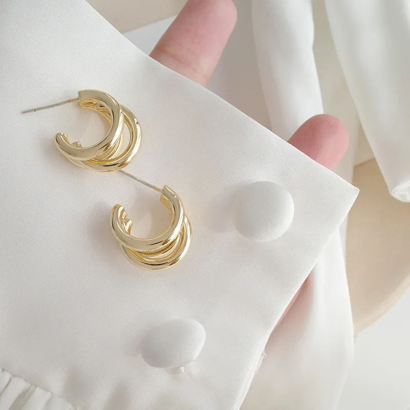 Простые трехслойные полукруглые серьги в Корейском стиле геометрические из