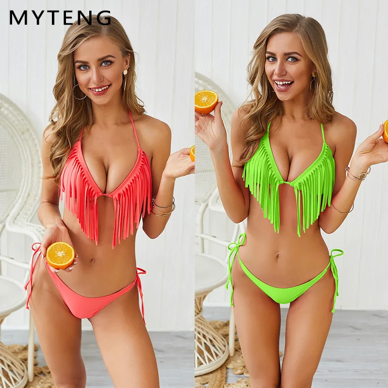 2020 сексуальный комплект бикини с кисточками женский купальник Бандаж пуш ап
