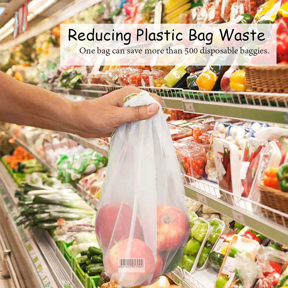 

Reusable Mesh Bag Set of 15 Washable Drawstring Produce Bags See-Through Grocery Bags, 3 Sizes