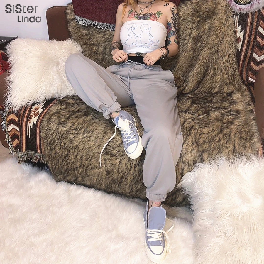 Женские спортивные брюки Sisterlinda лоскутные с высокой талией на шнуровке свободные