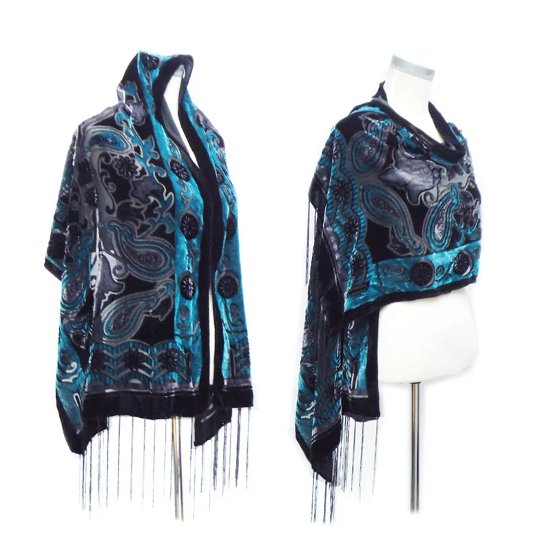 High Quality Green Cashre Velvet Silk Scarf Women 2020 Winter Fashion Burnout Hijab Shawls For Ladys Factory Sale Pashmina