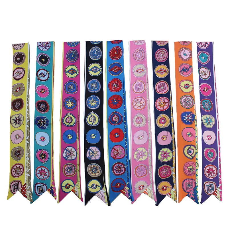 

New Fashion Print Scarf Women Small Silk Scarf Bag Ribbons Fashion Head Scarf Hot Sale Long Scarves Lady Wrist Towel