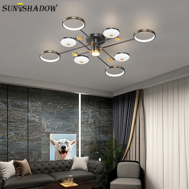 

Акриловый светодиодный потолочный светильник, современный комнатный потолочный светильник черного и золотого цветов, лампа для гостиной, ...