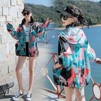 2021 summer sunscreen clothing womens print new korean loose hooded long sleeve anti ultraviolet medium length