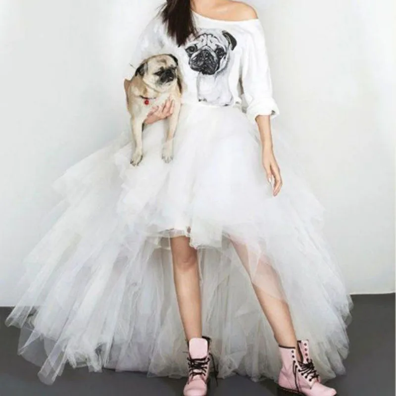 

Fashion Summer Hi Low Tutu Skirt Draped Puffy Tulle Women Maxi Skirts Custom Made High Low Skirt Wedding Guest Wear Prom Gown