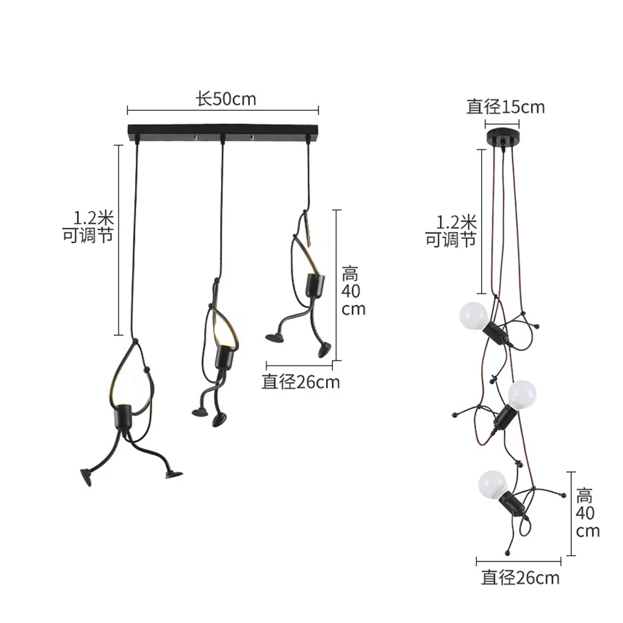 

New Creative Iron Little Man LED Pendant Light Fixture E27 Modern Restaurant Cafe Clothing Shop Hanging Pendant Lamps