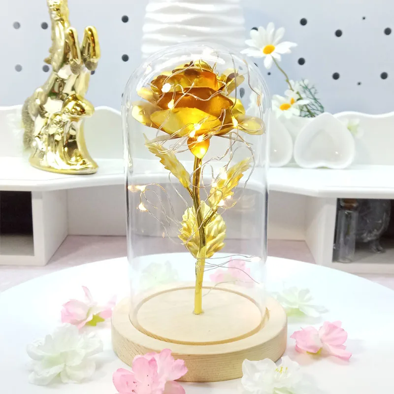 Вечная роза с светильник том в стеклянном куполе красота и чудовище Розы