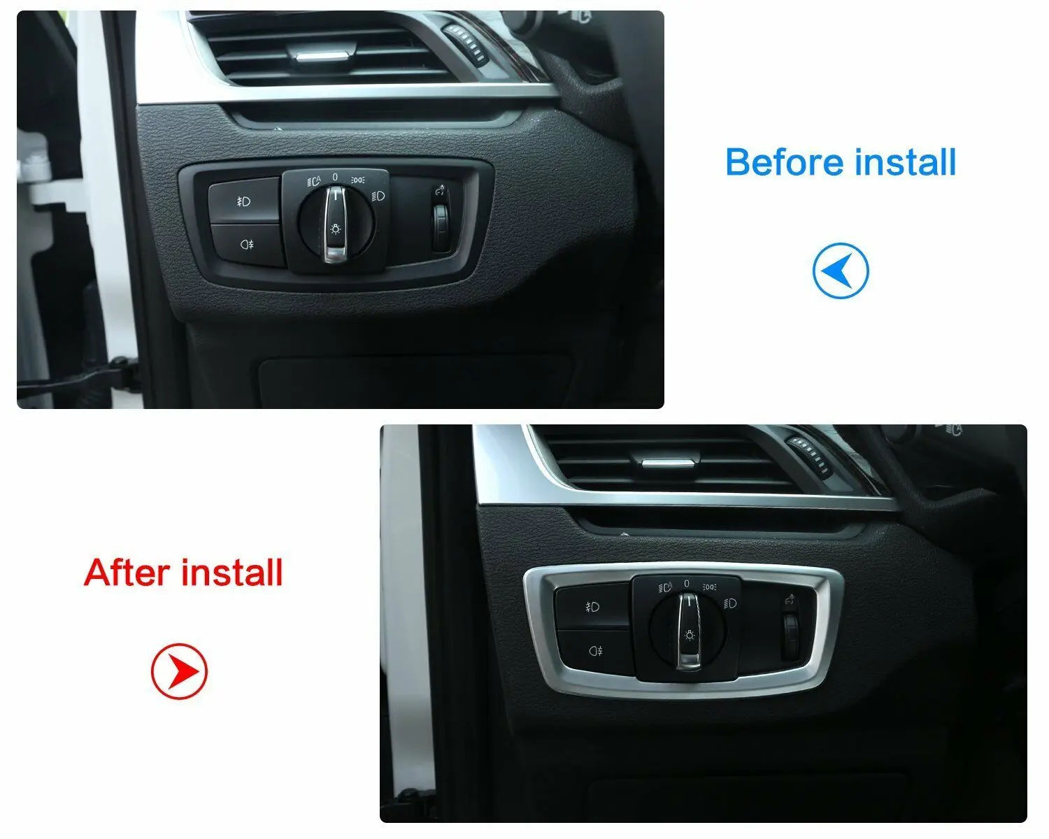 

1X Car Accessories Chrome Headlight Switch Button Cover For BMW X1 F48 2016-2018