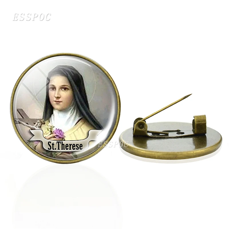 Vintage Bronze Jewelry 12 Saint Glass Cabochon Brooches Therese Pins Anthony Badges Religious for Men Women | Украшения и