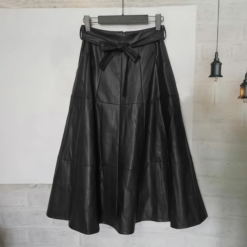 Женская кожаная юбка с высокой талией осенне-зимняя Тяжелая Высококачественная