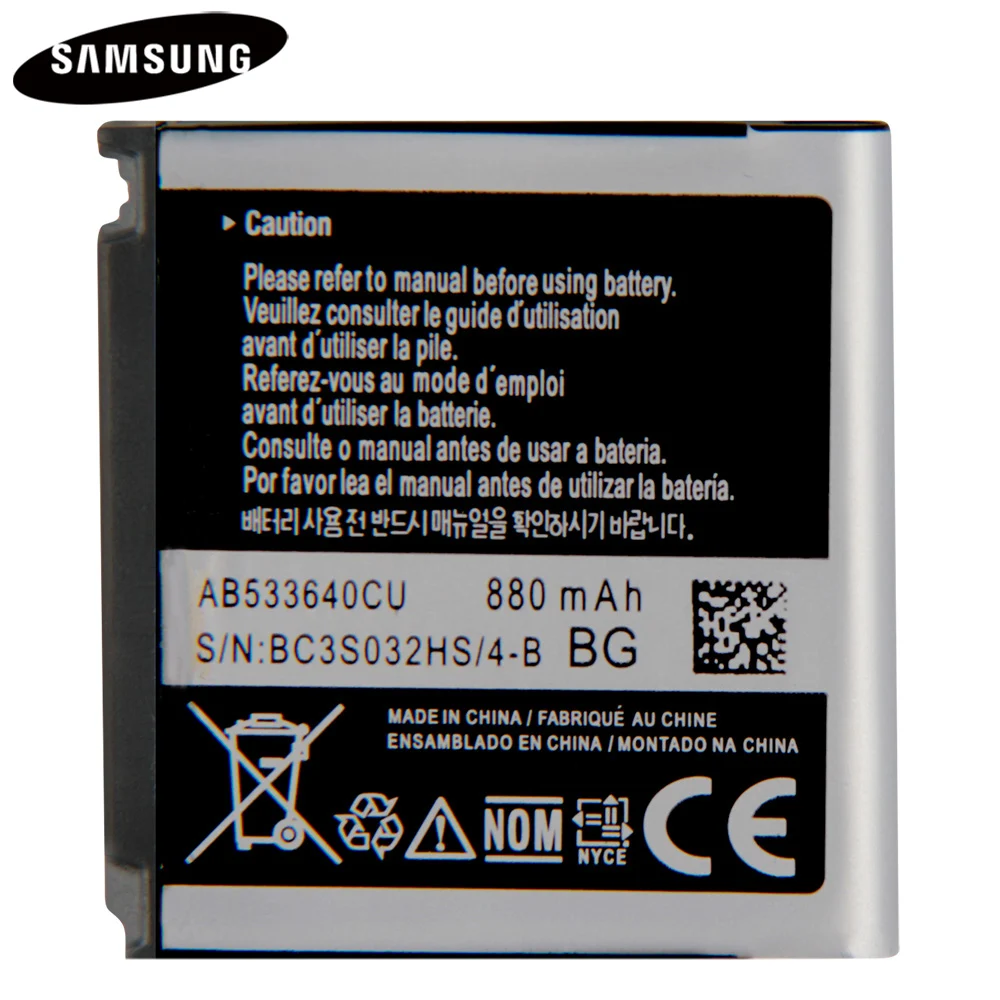 Оригинальный аккумулятор AB533640CU AB533640CC AB533640CK AB533640CE для Samsung S6888 G500 S3600C S3930C S3601 S3600c