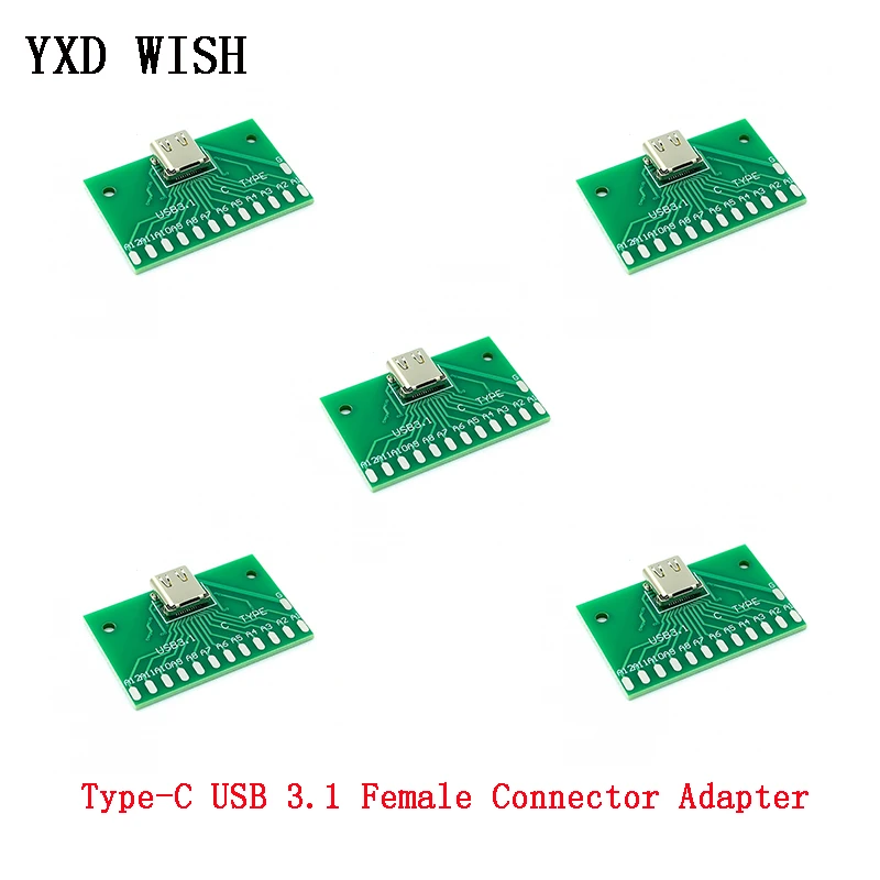 5 шт. тестовая плата с гнездовым разъемом Type C USB 3 1 24P Базовая PCB для разъемов Arduino