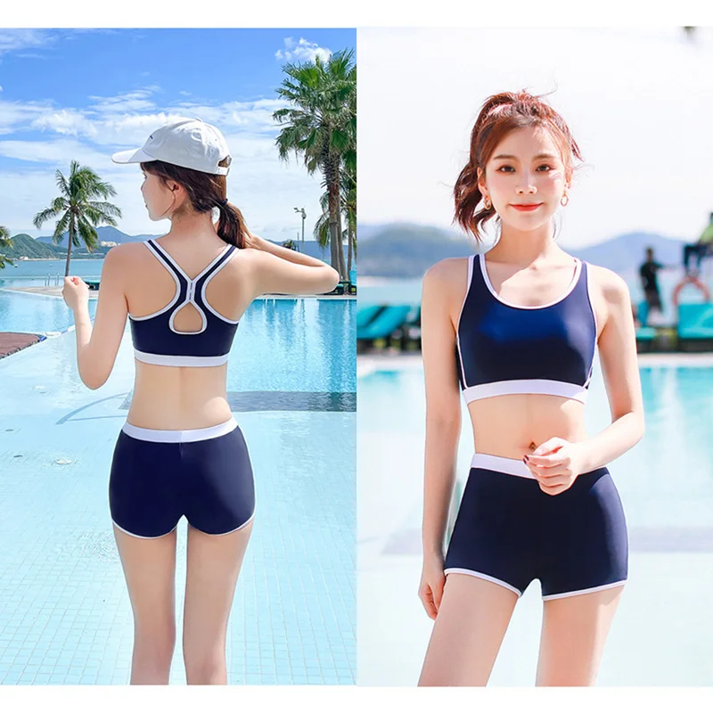 

Letter Print Three Piece Swimsuit Women 2021 Girls Swimming Suit Tankini Set Mujer Female Bathing Suits Sunscreen Sport Swimwear