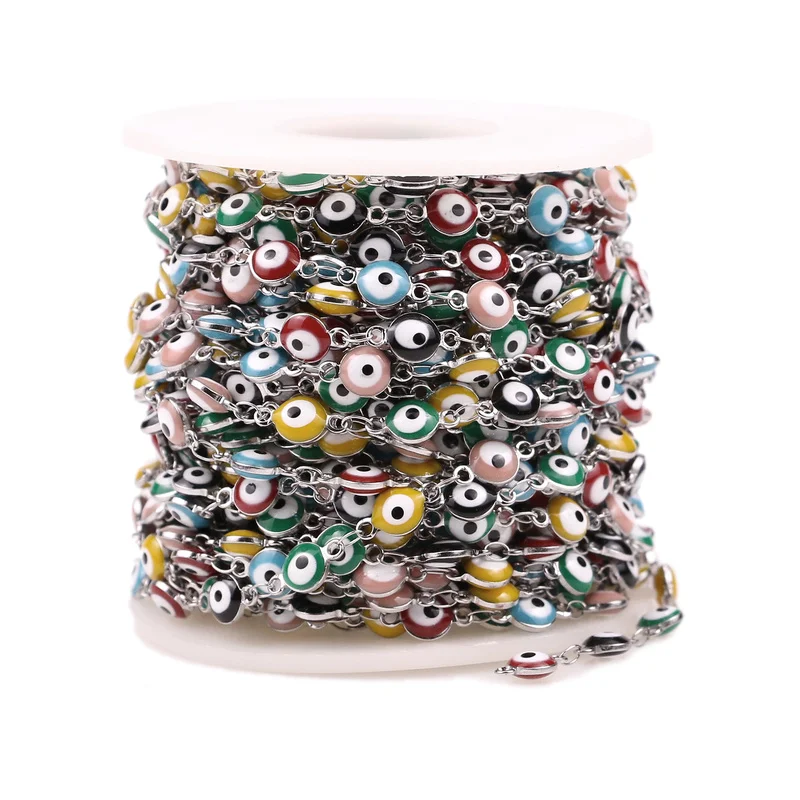 Цепочка с дьявольскими глазами 1 м/лот золотистая/Серебристая цепочка из