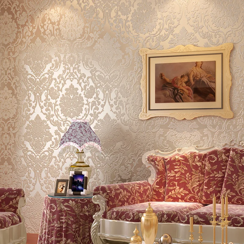 Европейский 3D рельефный дамасский дизайн настенная бумага домашний декор