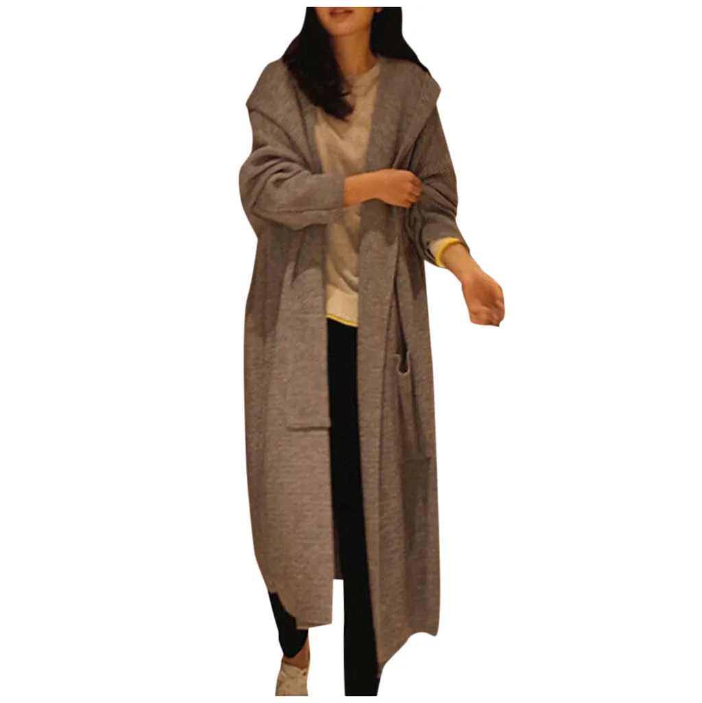 JAYCOSIN New Autumn 2019 Women Solid Color Knitted cardigan sweater coat long female Hooded knitted Outwear Coat jackets mujers |