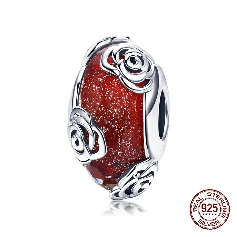 Стеклянные бусины с красной розой подвеска для браслета Шарм-подвеска из