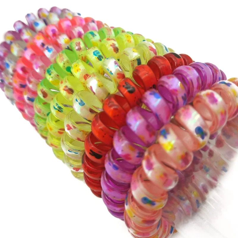 

Lots 100Pcs Mix Colors Size 5CM Hair Bands Elastic Rabbit Print Telephone Wire Ties & Plastic Rope Accessory