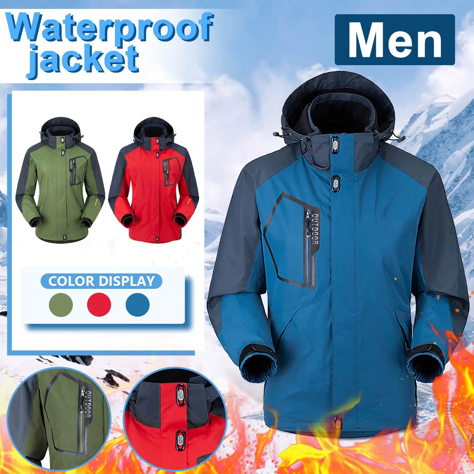 

Мужская зимняя куртка, водонепроницаемая бархатная Лыжная уличная спортивная куртка с карманами и капюшоном для альпинизма, ветрозащитная...